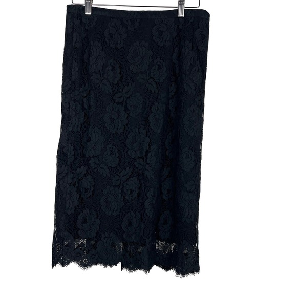 J. Crew Dresses & Skirts - J. Crew Black‎ Lace Floral Midi Skirt Size 12 Side Slit Sheath